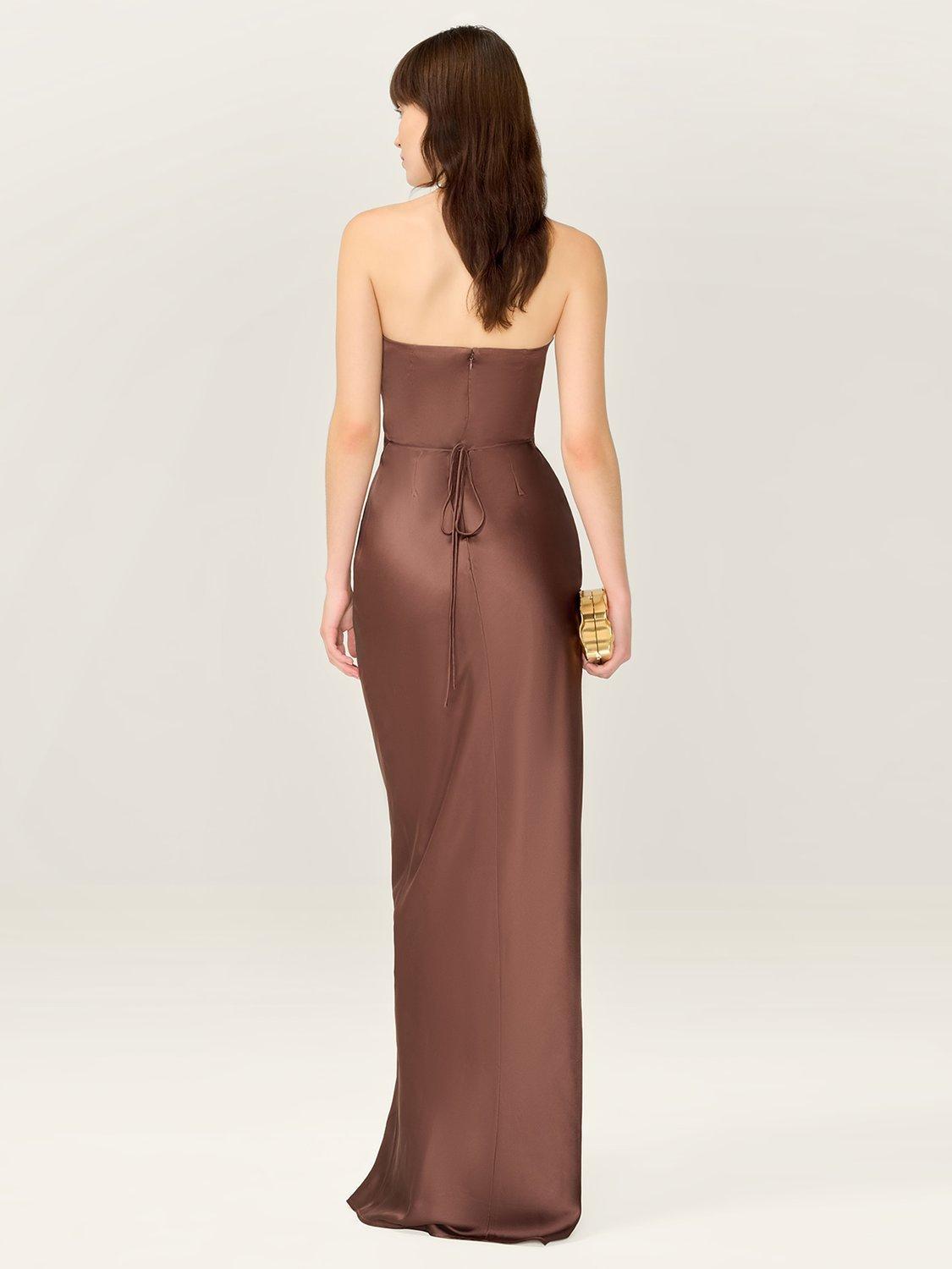 Product image 3 of 5, which shows OMNES Amdra Strapless Maxi Dress, Chocolate, 4
