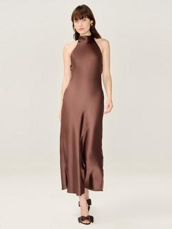 OMNES Seychelles Drape Back Dress, Chocolate