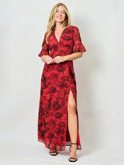 Hope & Ivy The Aaliyah Thigh Split Maxi Dress, Red, Red