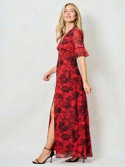 Hope & Ivy The Aaliyah Thigh Split Maxi Dress, Red - view 2, Red