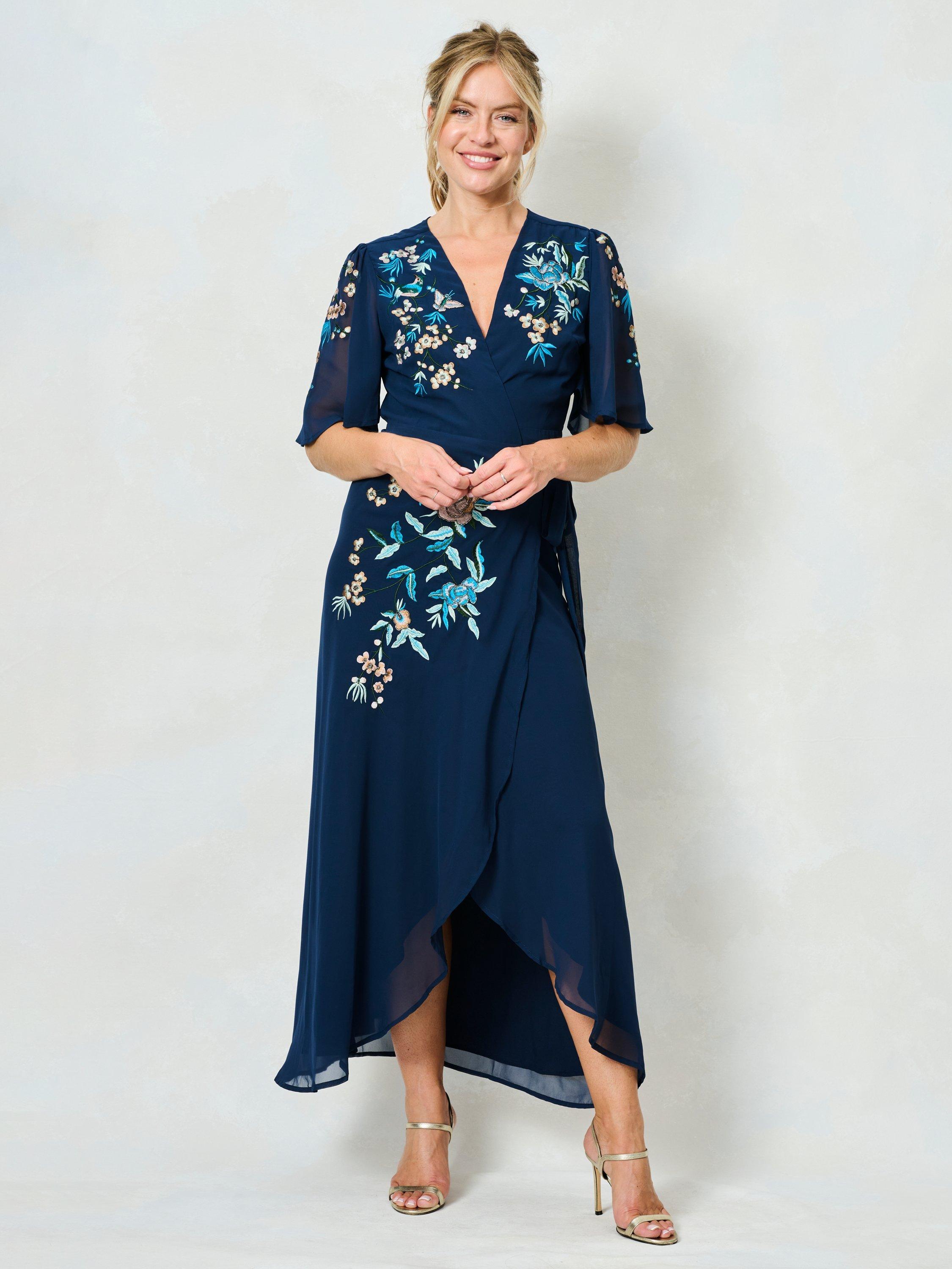 Hope Ivy The Catriona Maxi Wrap Dress, Navy/Multi