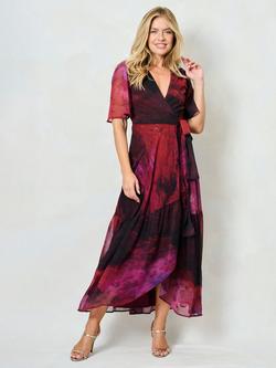 Hope & Ivy The Gaia Flutter Sleeve Maxi Wrap Dress, Purple/Multi, Purple/Multi