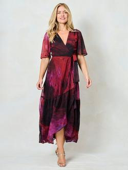 Hope & Ivy The Gaia Flutter Sleeve Maxi Wrap Dress, Purple/Multi - view 2, Purple/Multi