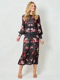 Hope & Ivy The Holly High Neck Maxi Dress, Black/Multi - view 2, Black/Multi