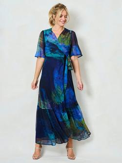 Hope & Ivy The Jacqueline Tie Waist Maxi Wrap Dress, Blue/Multi, Blue/Multi
