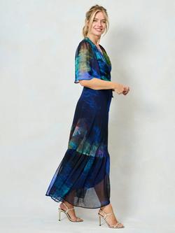Hope & Ivy The Jacqueline Tie Waist Maxi Wrap Dress, Blue/Multi - view 2, Blue/Multi
