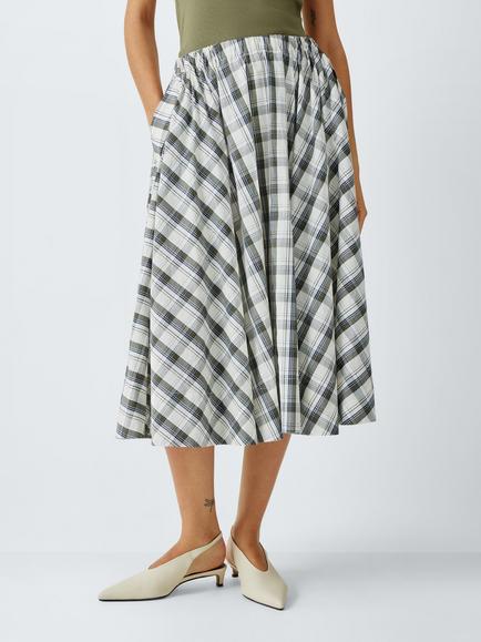 John Lewis Check Full Skirt, Black/White, Black / White