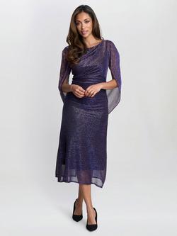 Gina Bacconi Ciara Metalic Knit Dress, Pink/Cobalt, Pink/Cobalt