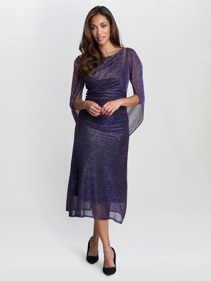 Gina Bacconi Ciara Metalic Knit Dress, Pink/Cobalt, Pink/Cobalt