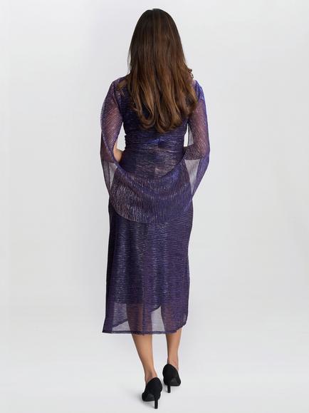 Gina Bacconi Ciara Metalic Knit Dress, Pink/Cobalt - view 2, Pink/Cobalt