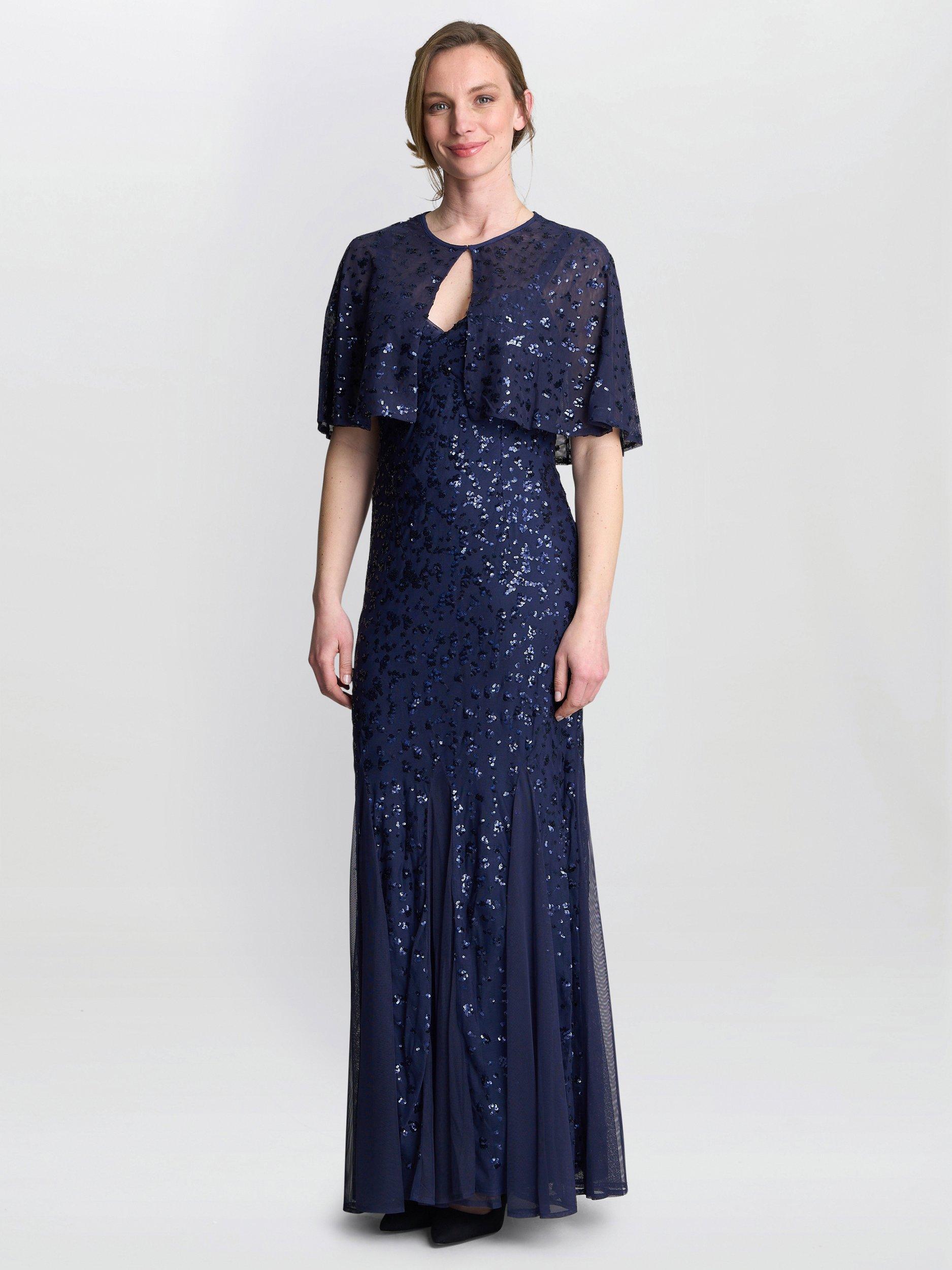 Product image 1 of 6, which shows Gina Bacconi Jordan Sequin Maxi Dress & Jacket, Navy, 10