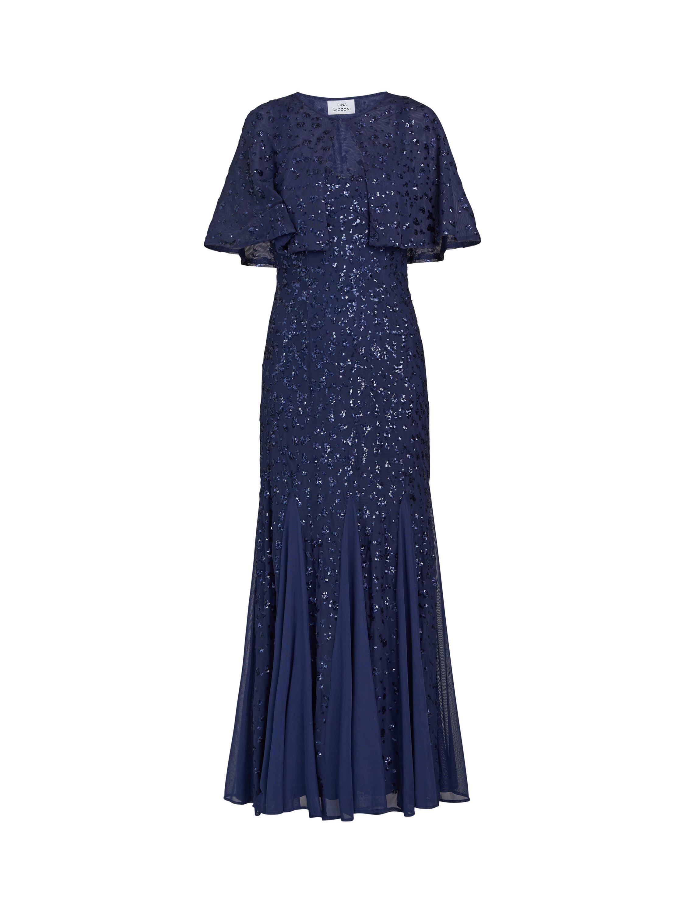Product image 3 of 6, which shows Gina Bacconi Jordan Sequin Maxi Dress & Jacket, Navy, 10