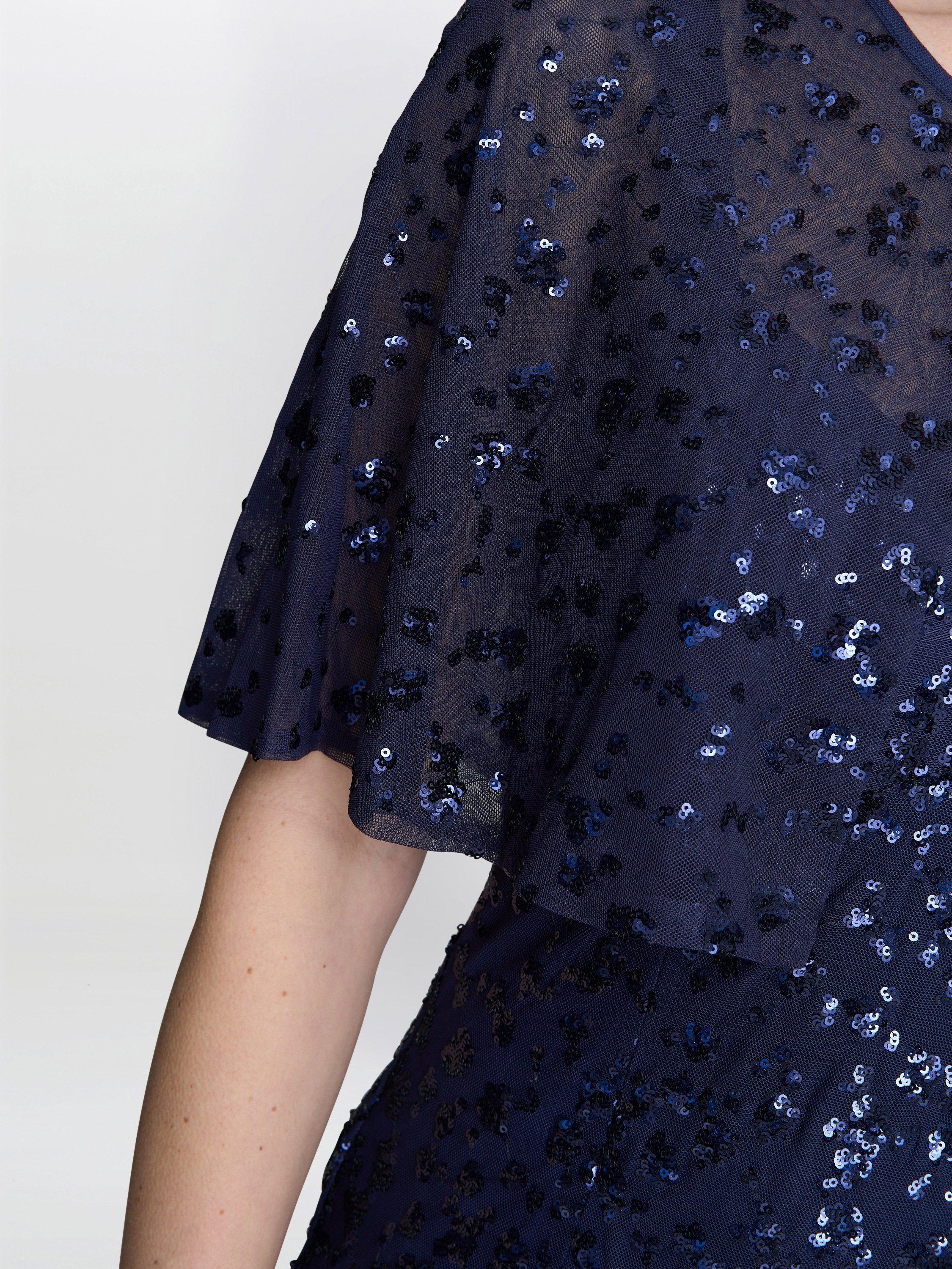 Product image 4 of 6, which shows Gina Bacconi Jordan Sequin Maxi Dress & Jacket, Navy, 10
