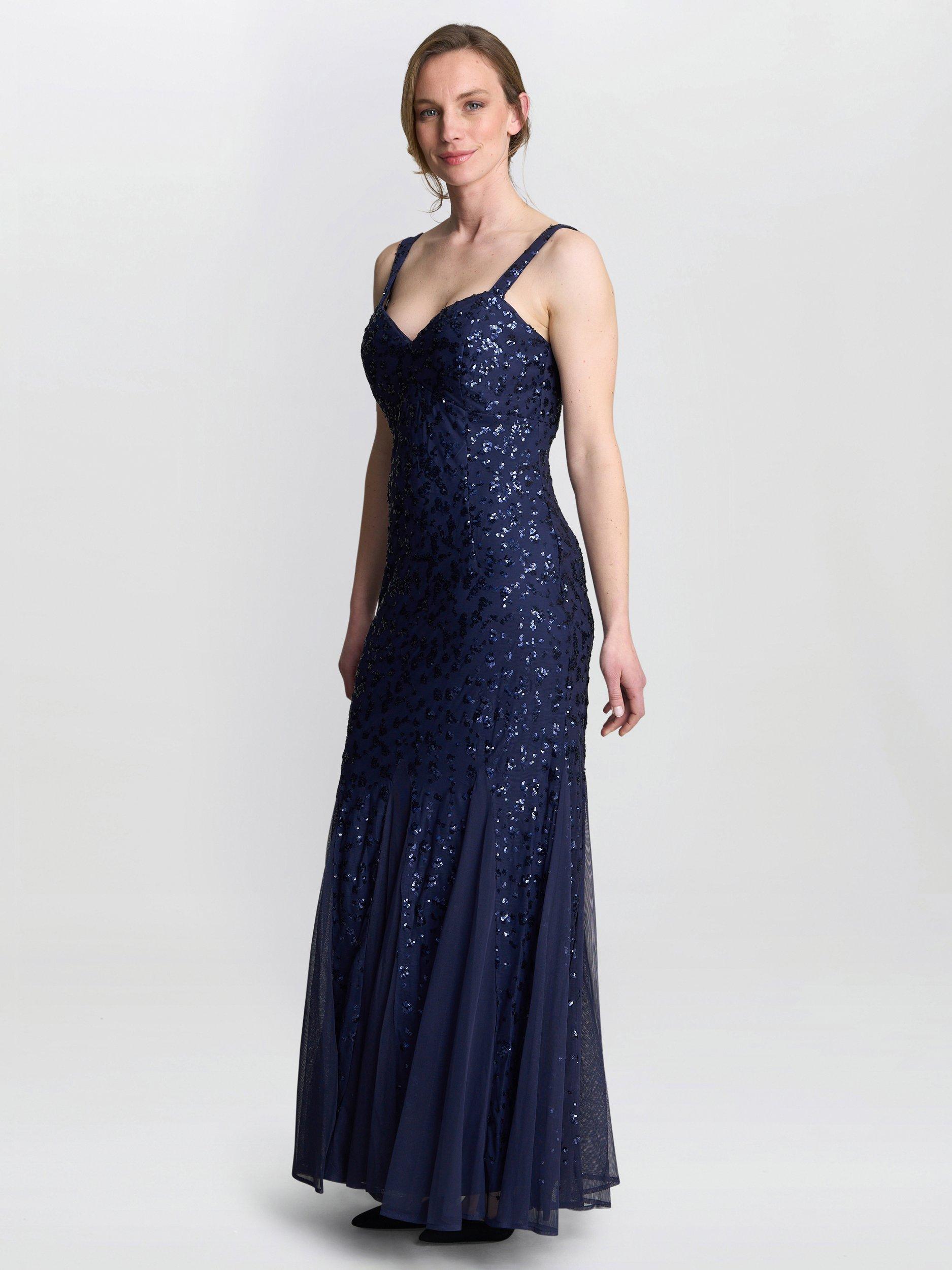 Product image 6 of 6, which shows Gina Bacconi Jordan Sequin Maxi Dress & Jacket, Navy, 10