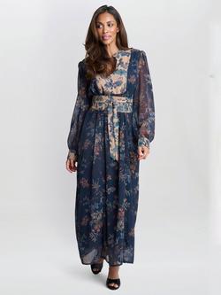 Gina Bacconi Renata Boho Floral Dress, Navy/Multi, Navy/Multi
