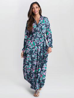 Gina Bacconi Rosalee Belted Floral Dress, Black/Pink, Black/Pink