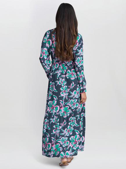 Gina Bacconi Rosalee Belted Floral Dress, Black/Pink - view 2, Black/Pink