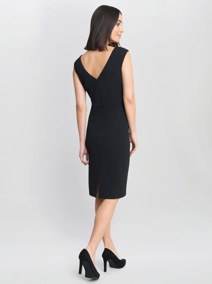 Gina Bacconi Arabella Crepe Taffeta Bow Dress, Black - view 2, Black