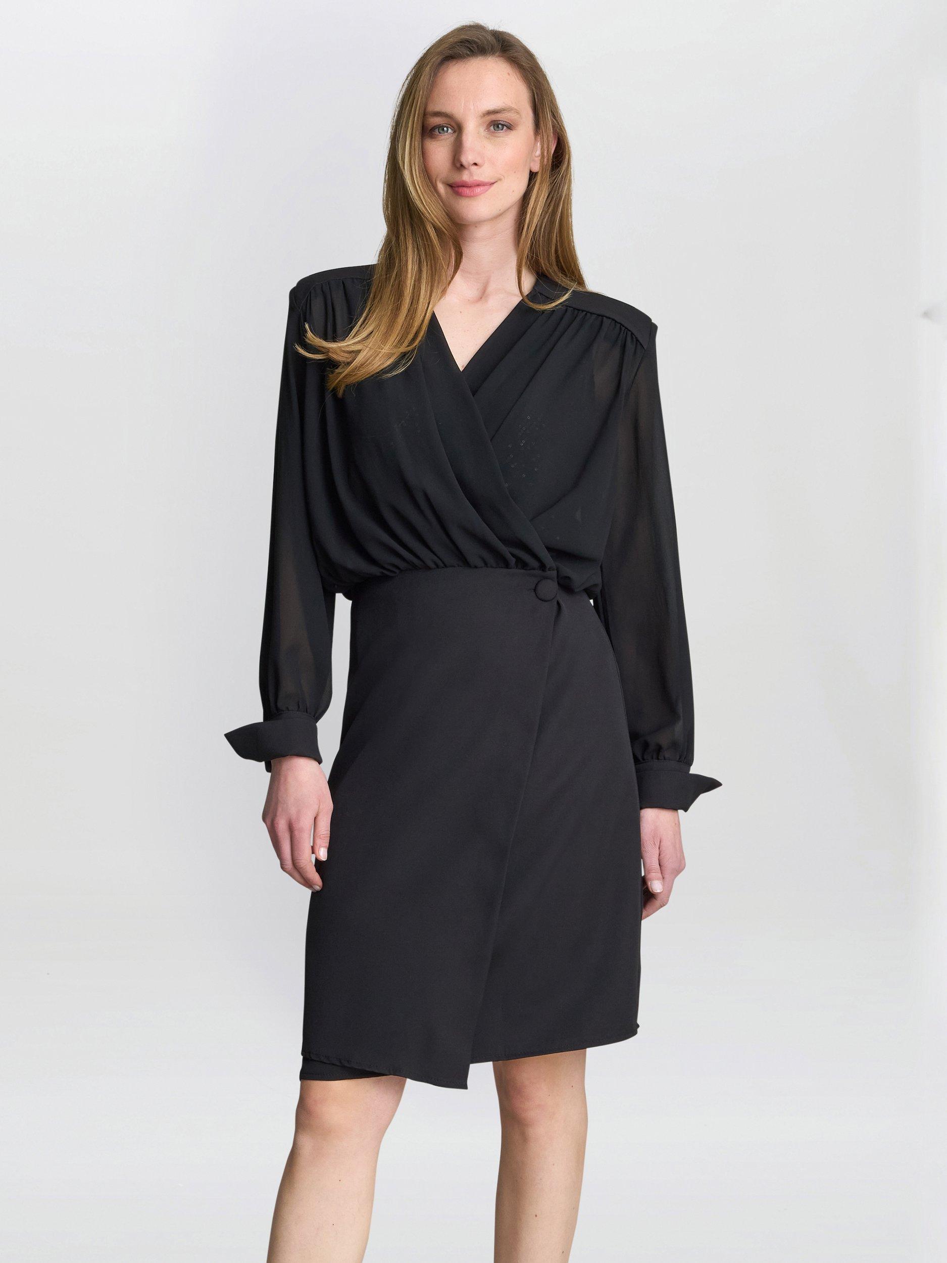 Product image 1 of 7, which shows Gina Bacconi Rae Wrap Dress, Black, S