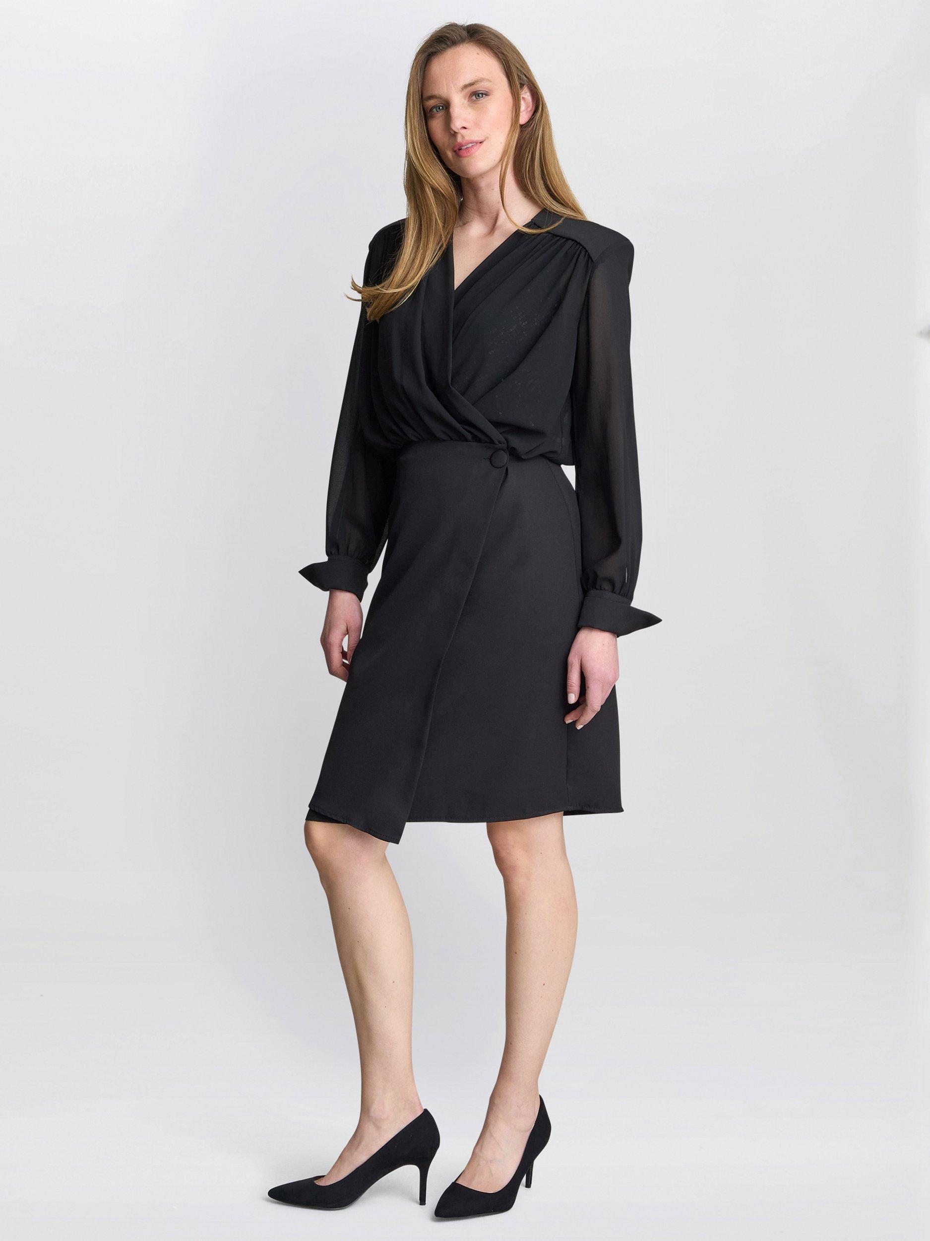 Product image 6 of 7, which shows Gina Bacconi Rae Wrap Dress, Black, S