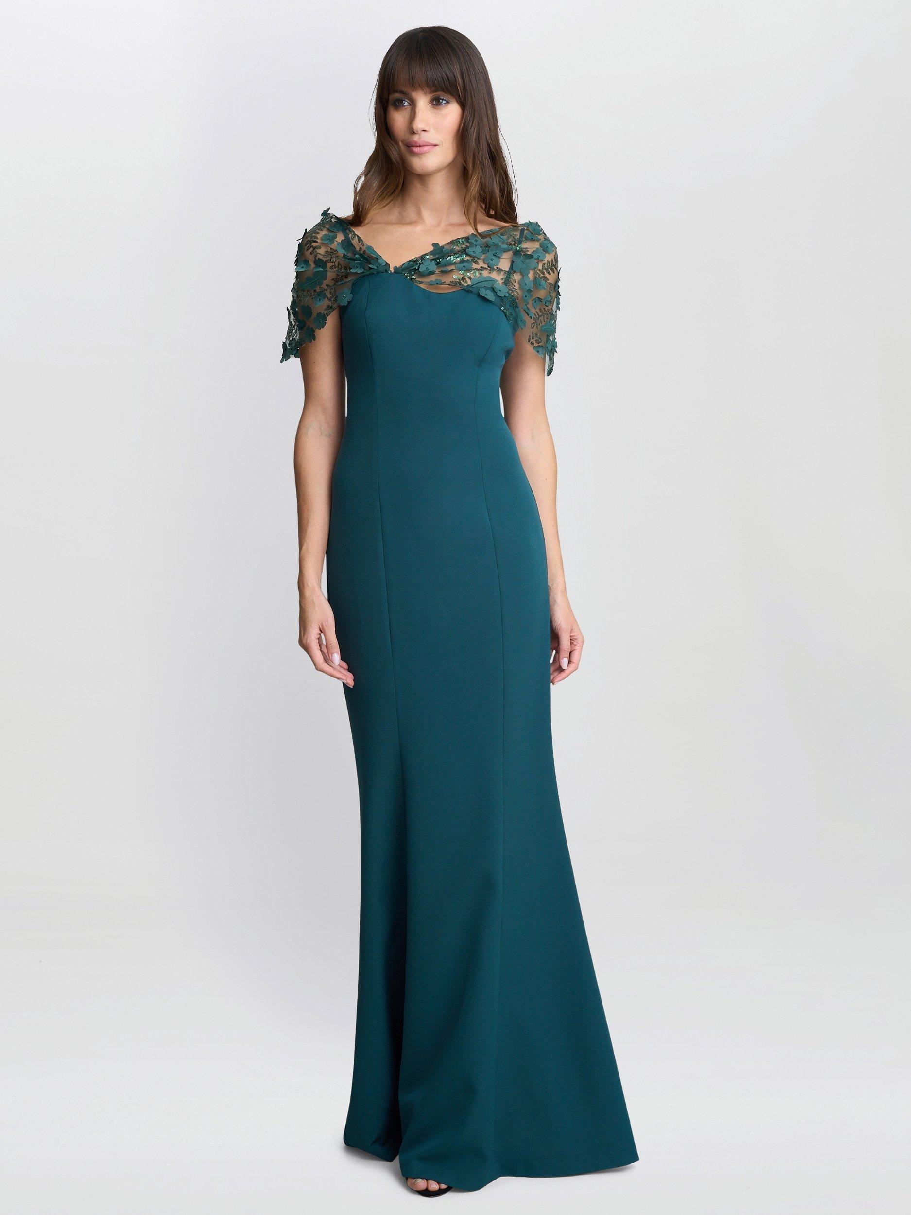 Gina Bacconi Jessie Off Shoulder Maxi Dress, Dark Green