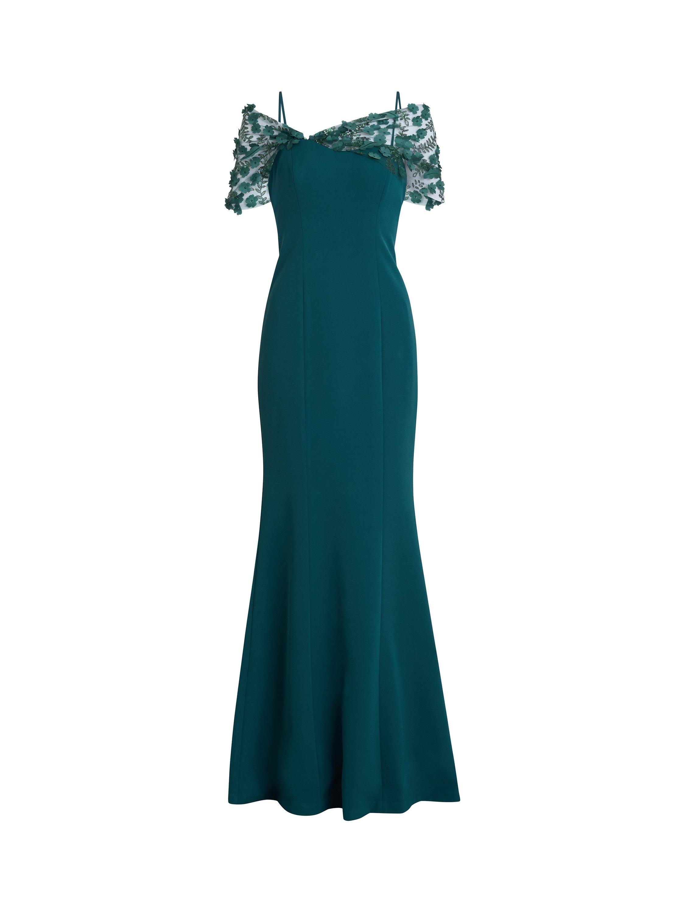 Gina Bacconi Jessie Off Shoulder Maxi Dress, Dark Green