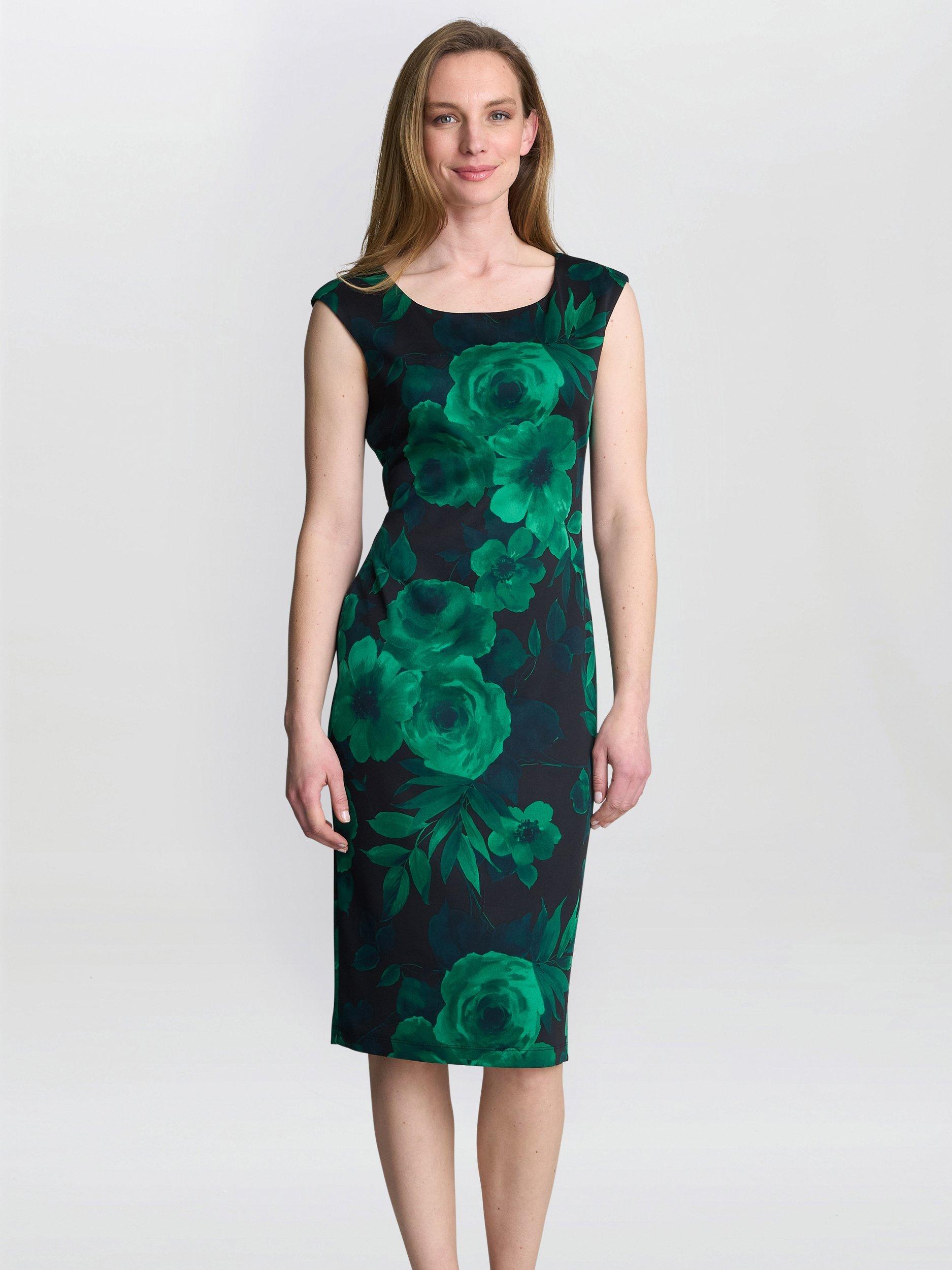 Product image 1 of 5, which shows Gina Bacconi Candice Floral Shift Dress, Emerald, 8