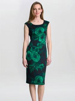 Gina Bacconi Candice Floral Shift Dress, Emerald, Emerald