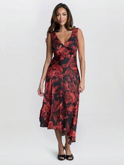 Gina Bacconi Aneesha Floral Midi Dress, Red, Red
