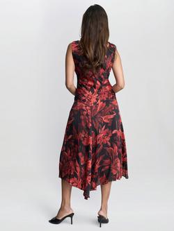 Gina Bacconi Aneesha Floral Midi Dress, Red - view 2, Red