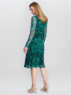 Gina Bacconi Carrie Botanical Mesh Sleeve Dress, Black/Green - view 2, Black/Green