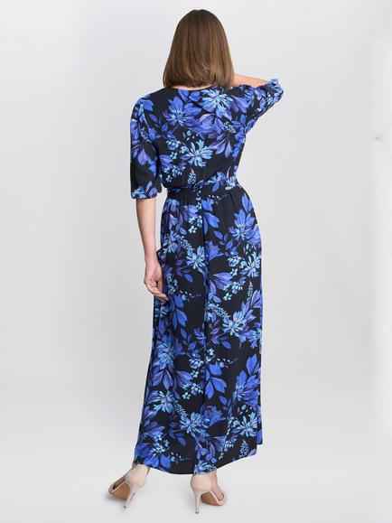 Gina Bacconi Emilyn Floral Maxi Dress, Black/Blue - view 2, Black/Blue