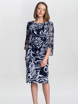 Gina Bacconi Iga Abstract Sheath Dress, Navy/White, Navy/White