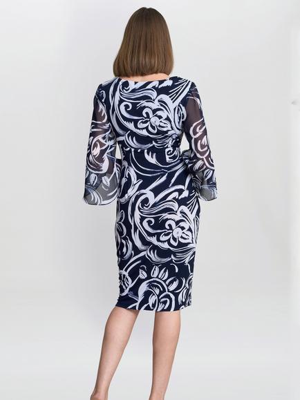 Gina Bacconi Iga Abstract Sheath Dress, Navy/White - view 2, Navy/White