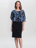Gina Bacconi Jenny Floral Overlay Dress, Black/Blue