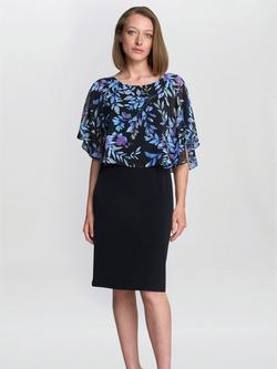Gina Bacconi Jenny Floral Overlay Dress, Black/Blue, Black/Blue