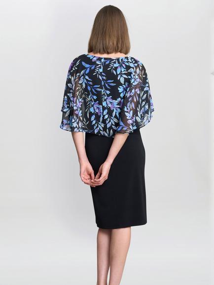 Gina Bacconi Jenny Floral Overlay Dress, Black/Blue - view 2, Black/Blue