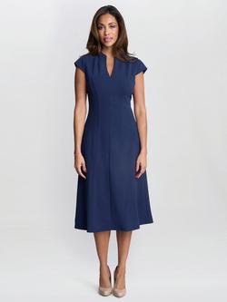 Gina Bacconi Maxene Flared Midi Dress, Navy, Navy