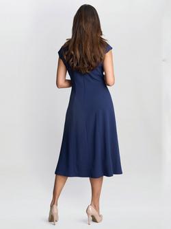 Gina Bacconi Maxene Flared Midi Dress, Navy - view 2, Navy