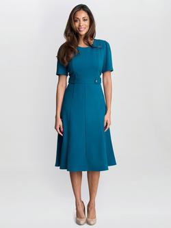 Gina Bacconi Mel Flared Midi Dress, Petrol, Petrol