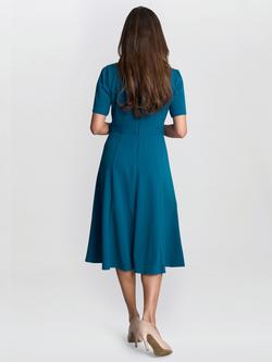 Gina Bacconi Mel Flared Midi Dress, Petrol - view 2, Petrol