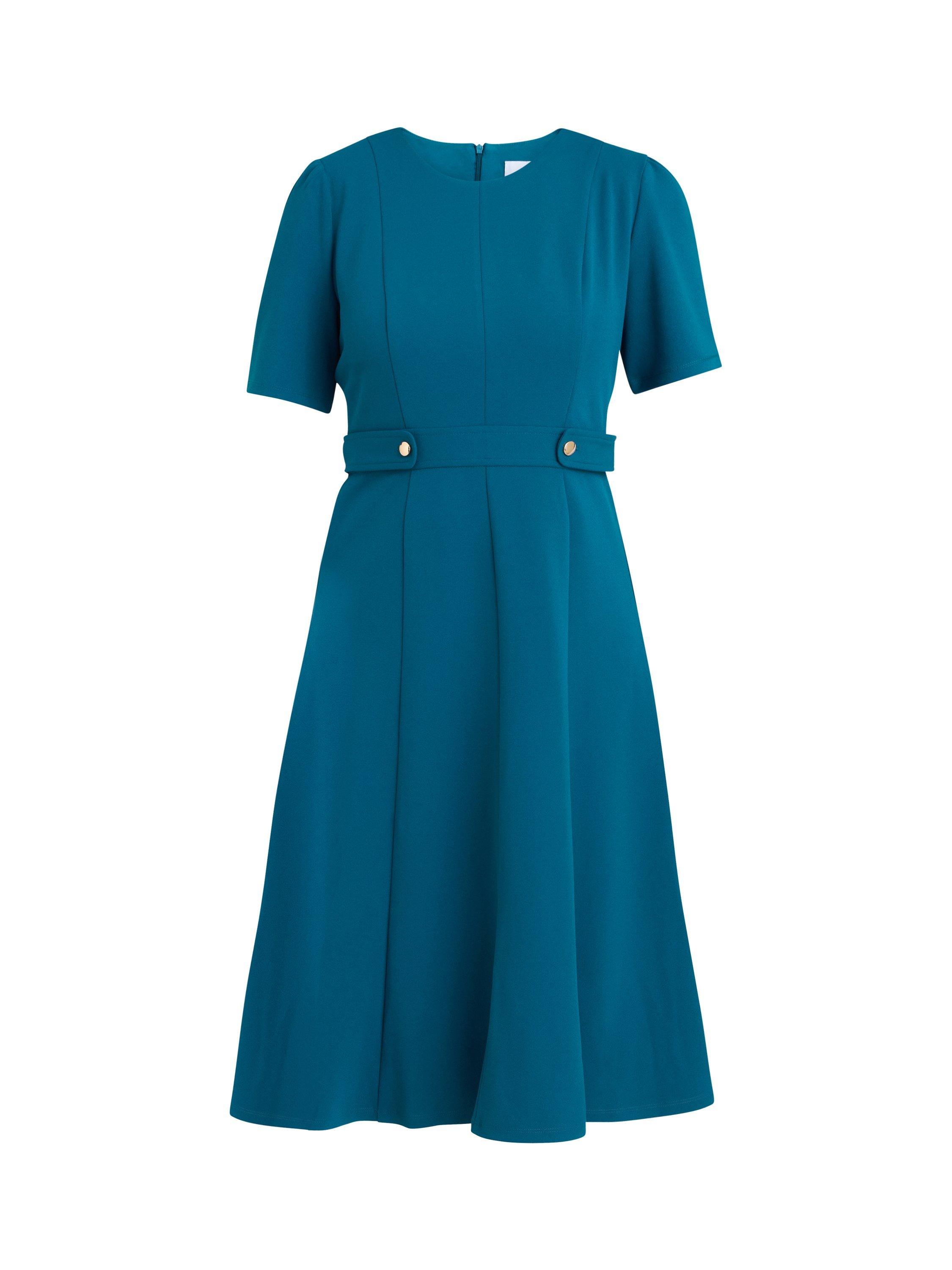 Product image 4 of 5, which shows Gina Bacconi Mel Flared Midi Dress, Petrol, 8