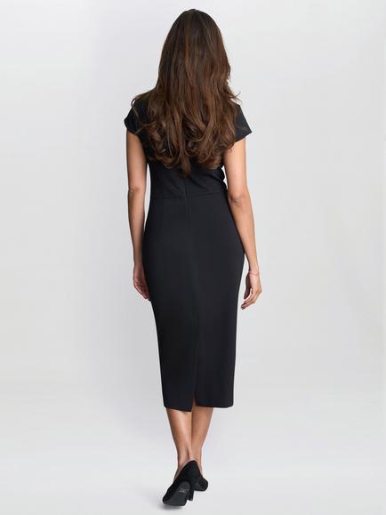 Gina Bacconi Maurine Ruched Midi Dress, Black - view 2, Black