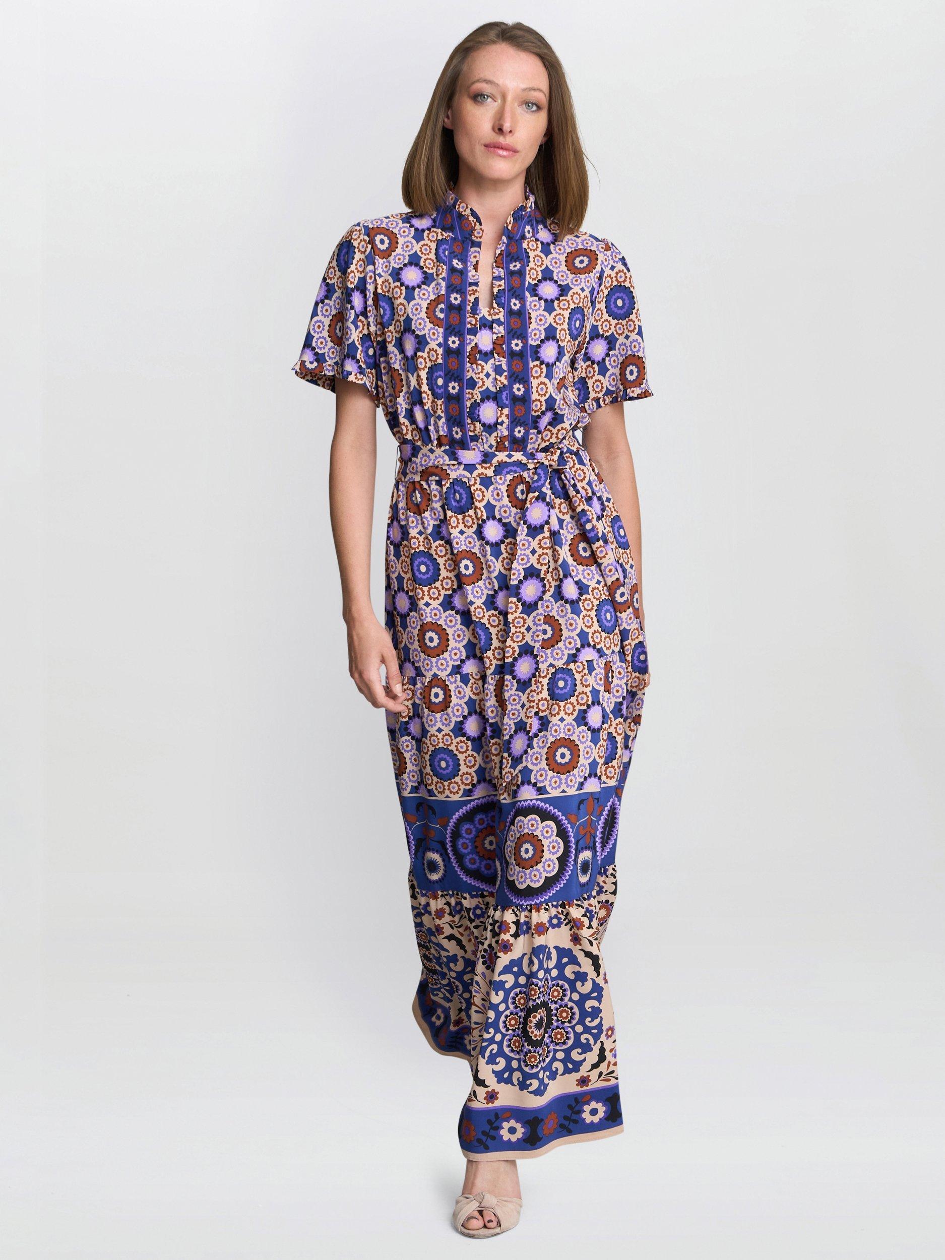 Gina Bacconi Margot Boho Maxi Dress, Beige/Blue