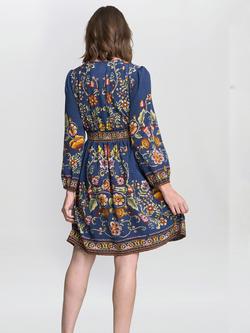 Gina Bacconi Liberty Embroidered Floral Dress, Blue/Pink - view 2, Blue/Pink