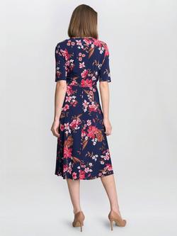 Gina Bacconi Lou Floral Midi Dress, Navy/Red - view 2, Navy/Red