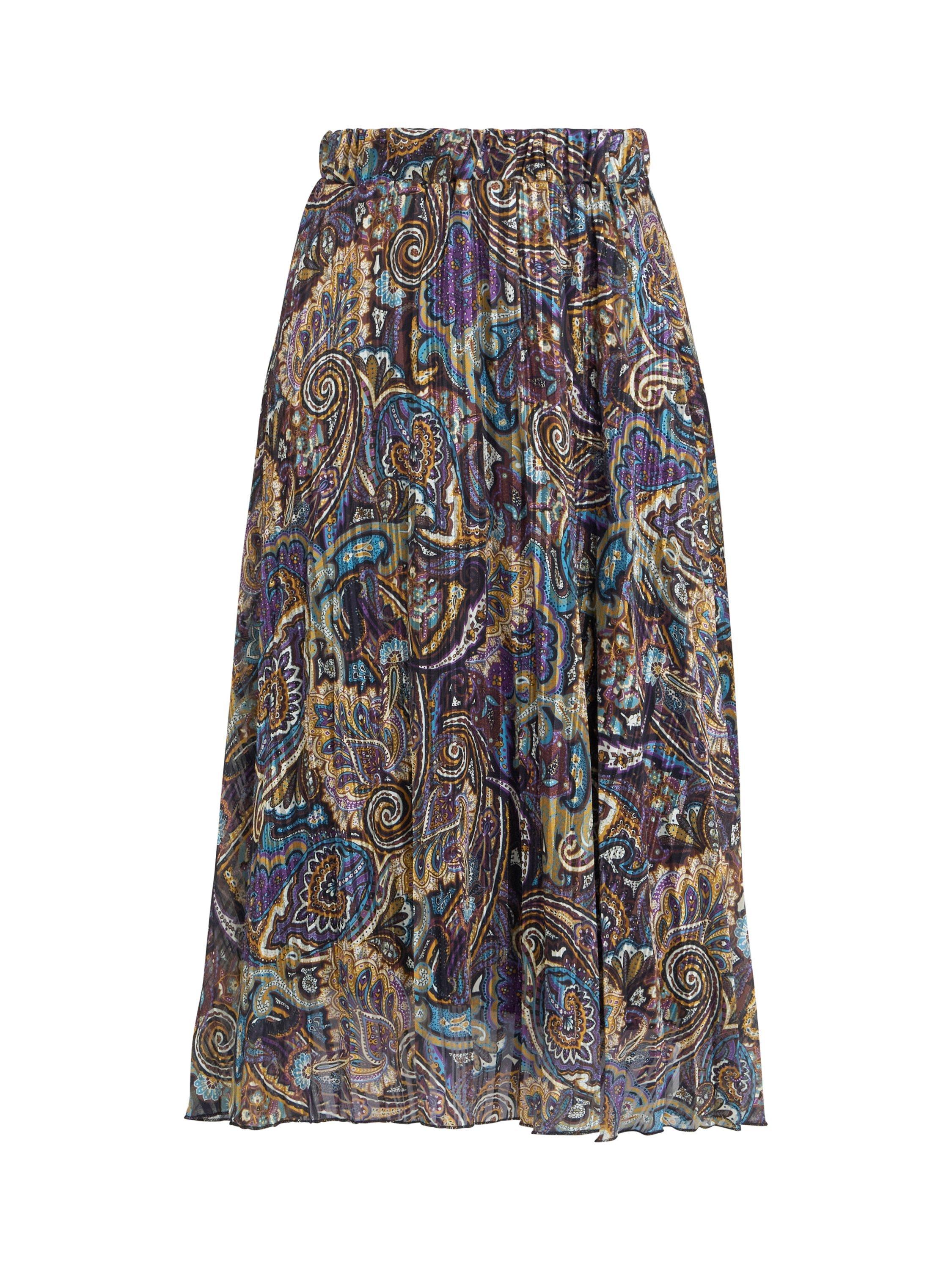 Product image 4 of 5, which shows Gina Bacconi Pleated Jacquard Skirt, Navy, S