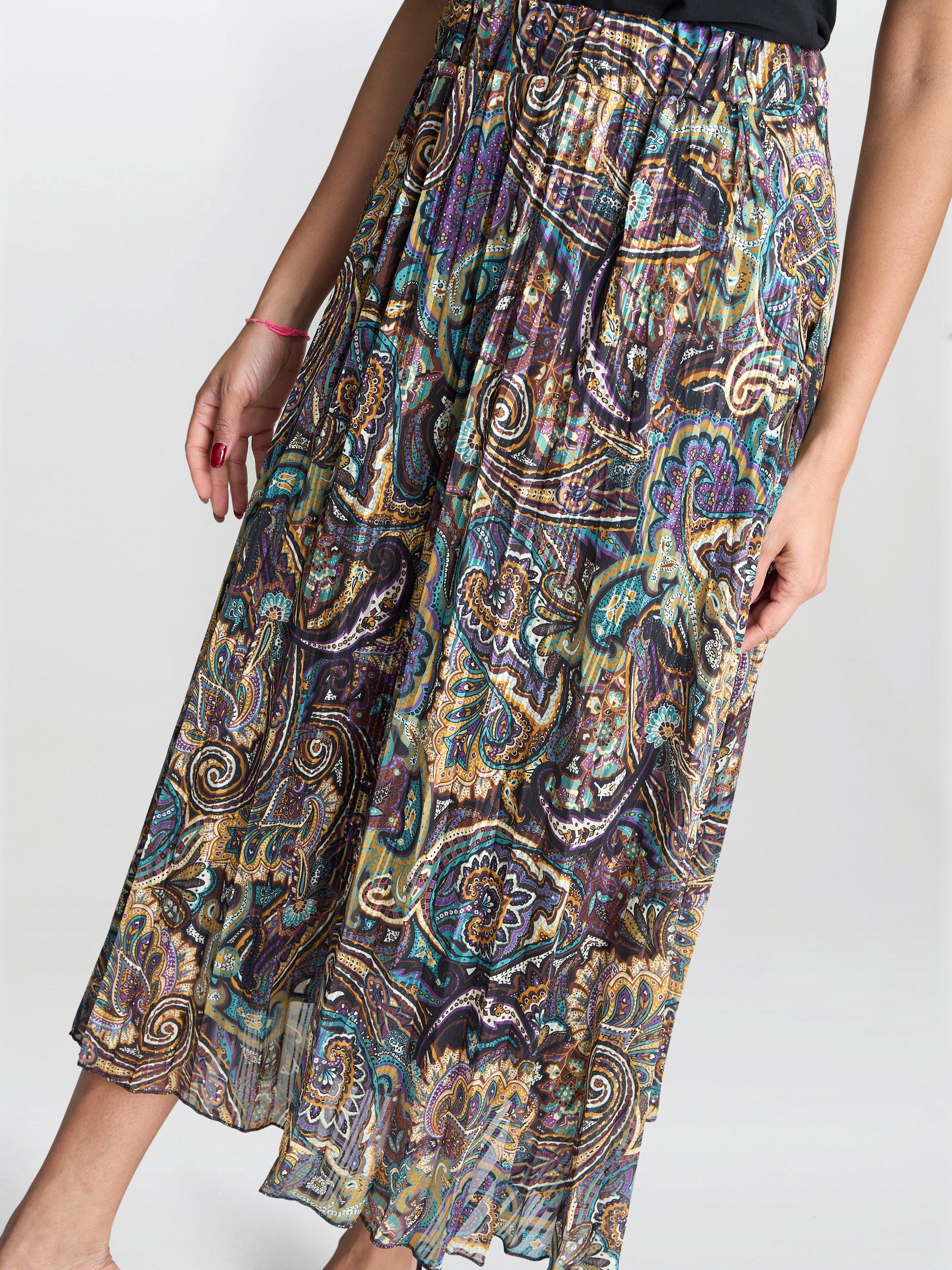Product image 5 of 5, which shows Gina Bacconi Pleated Jacquard Skirt, Navy, S