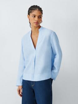 John Lewis Pure Linen V-Neck Top, Light Blue