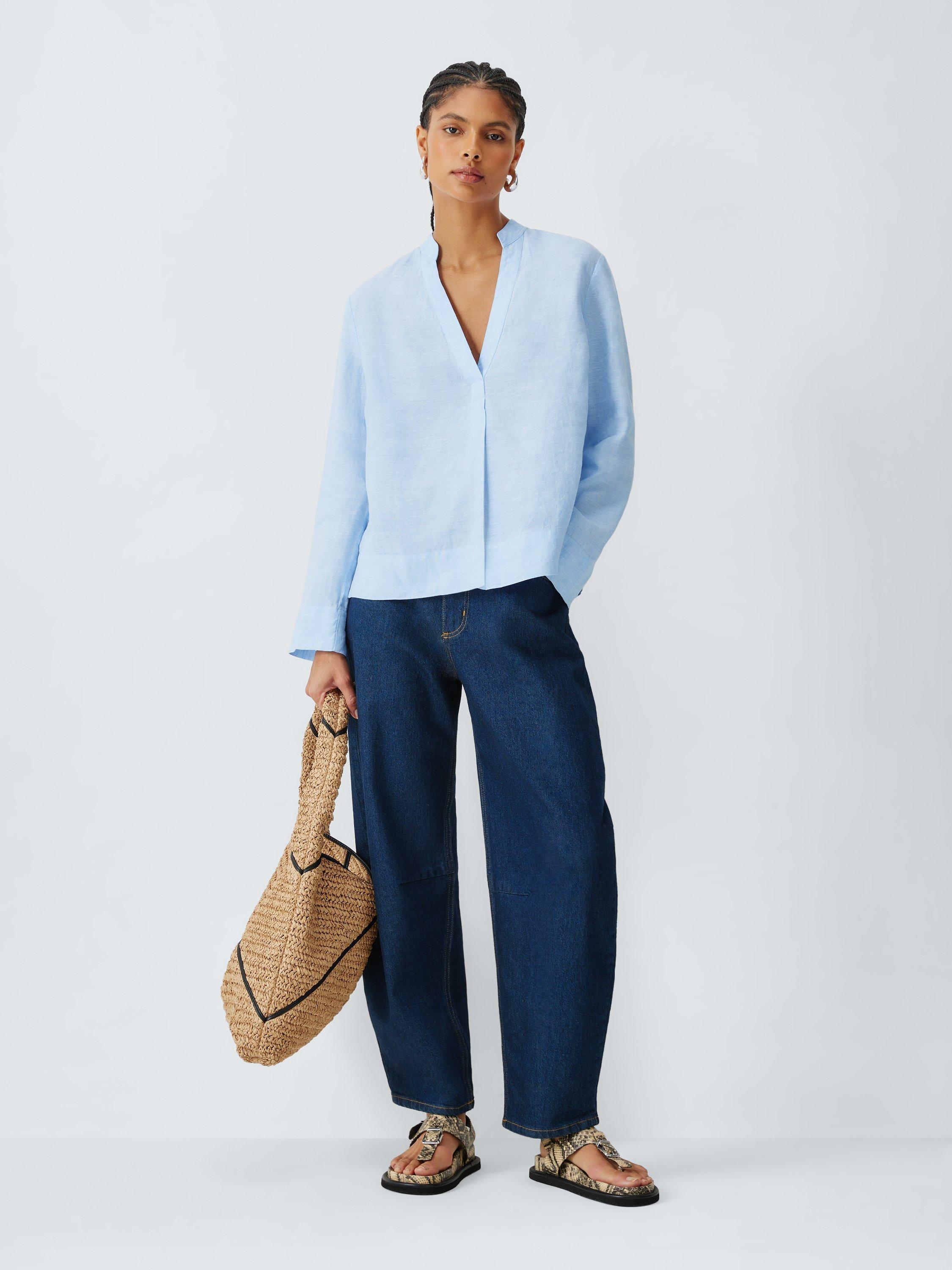 Product image 3 of 7, which shows John Lewis Linen V-Neck Blouse, Light Blue, 8